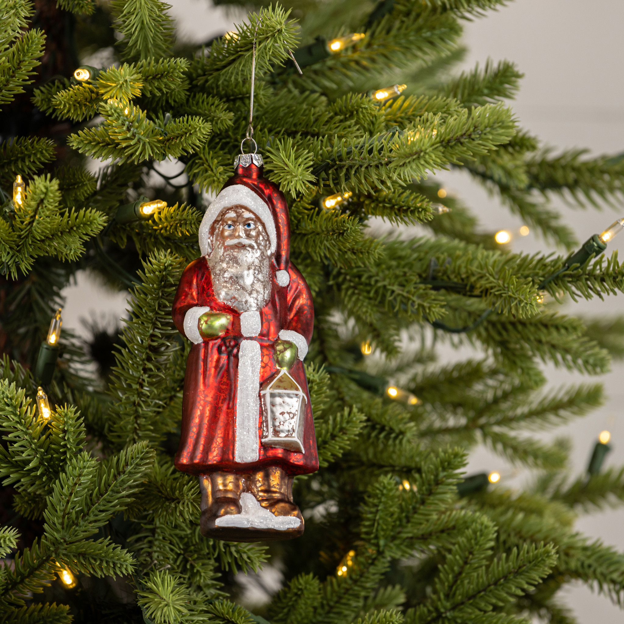 Santa with Lantern Ornament, 7"