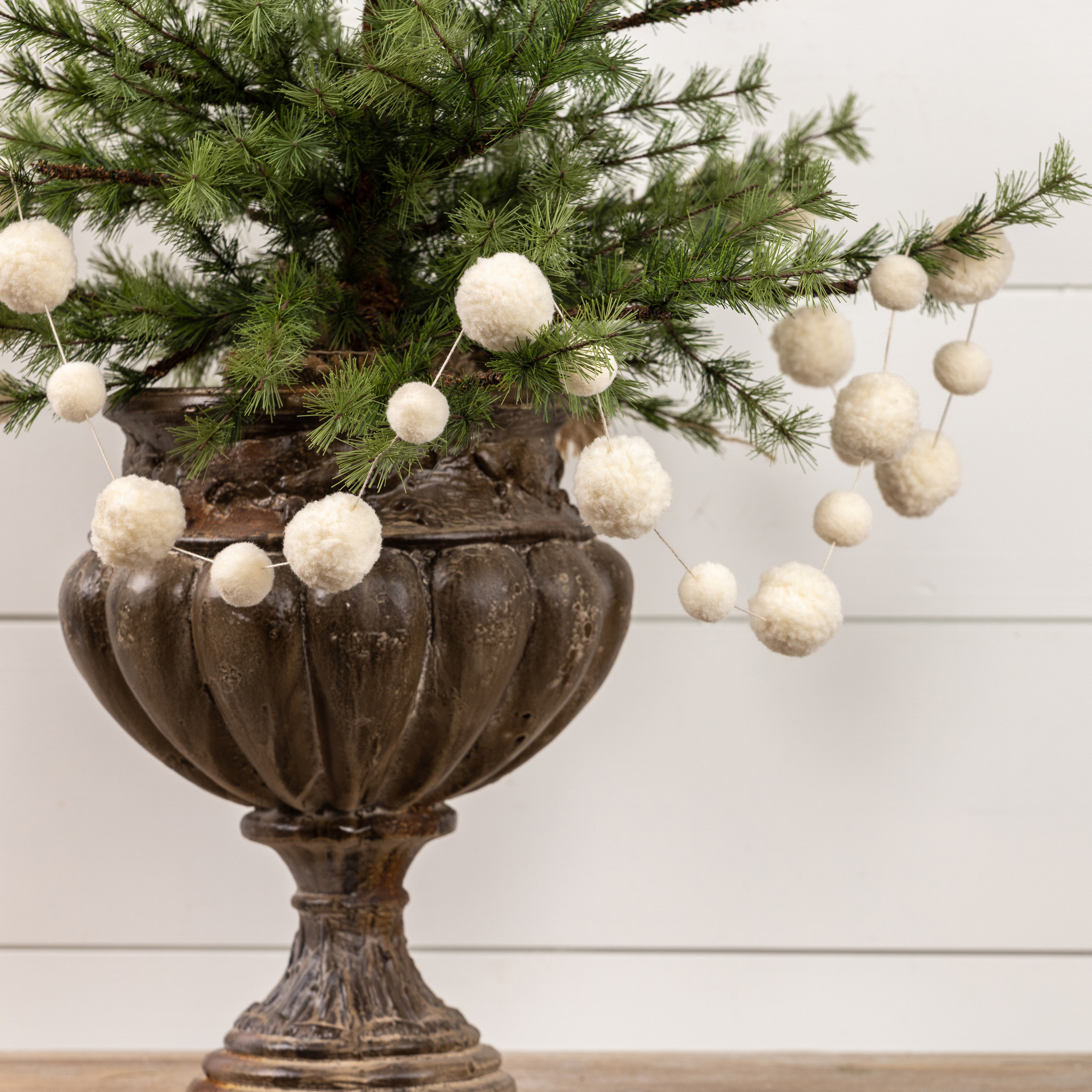 White Pom Pom Garland, 6 ft