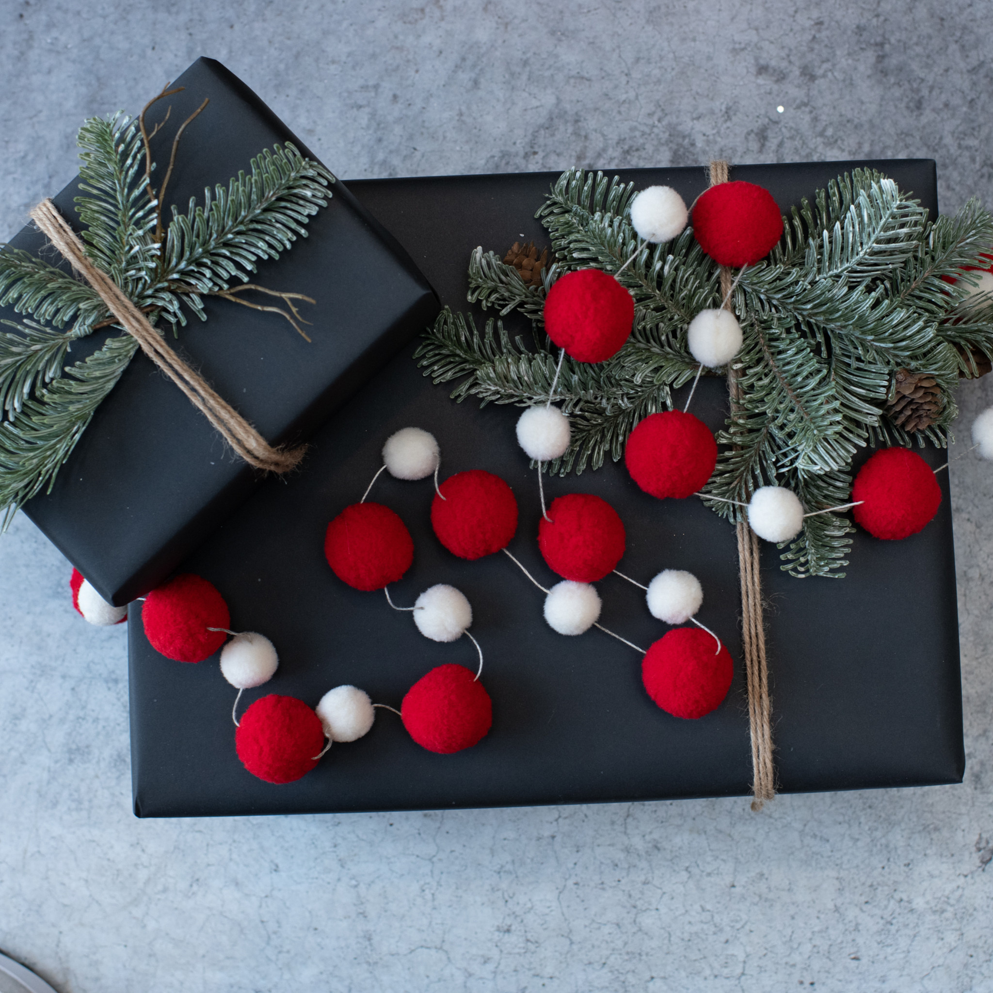 Red & White Pom Pom Garland, 6 ft