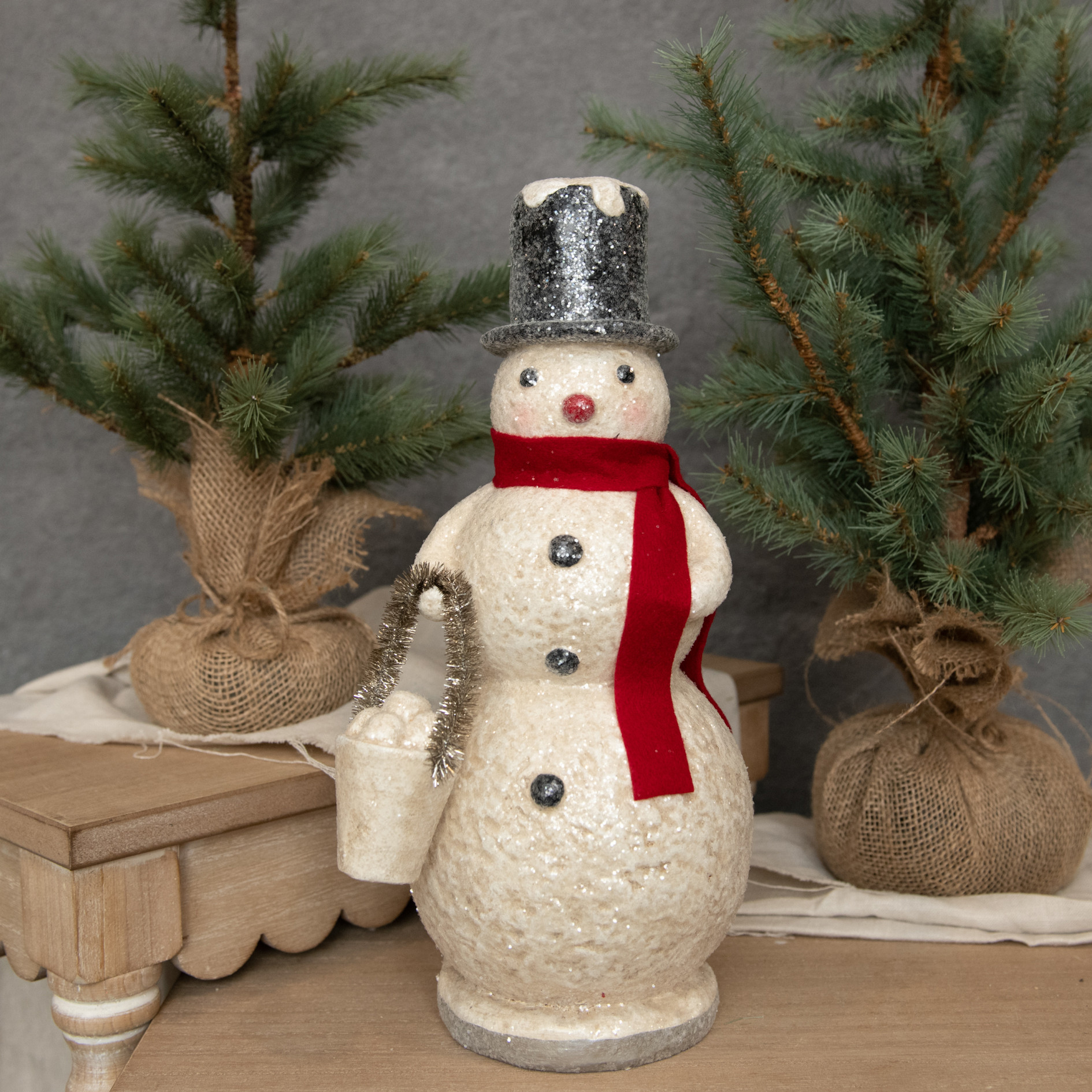 Snowman with Snowball Bucket, 14"