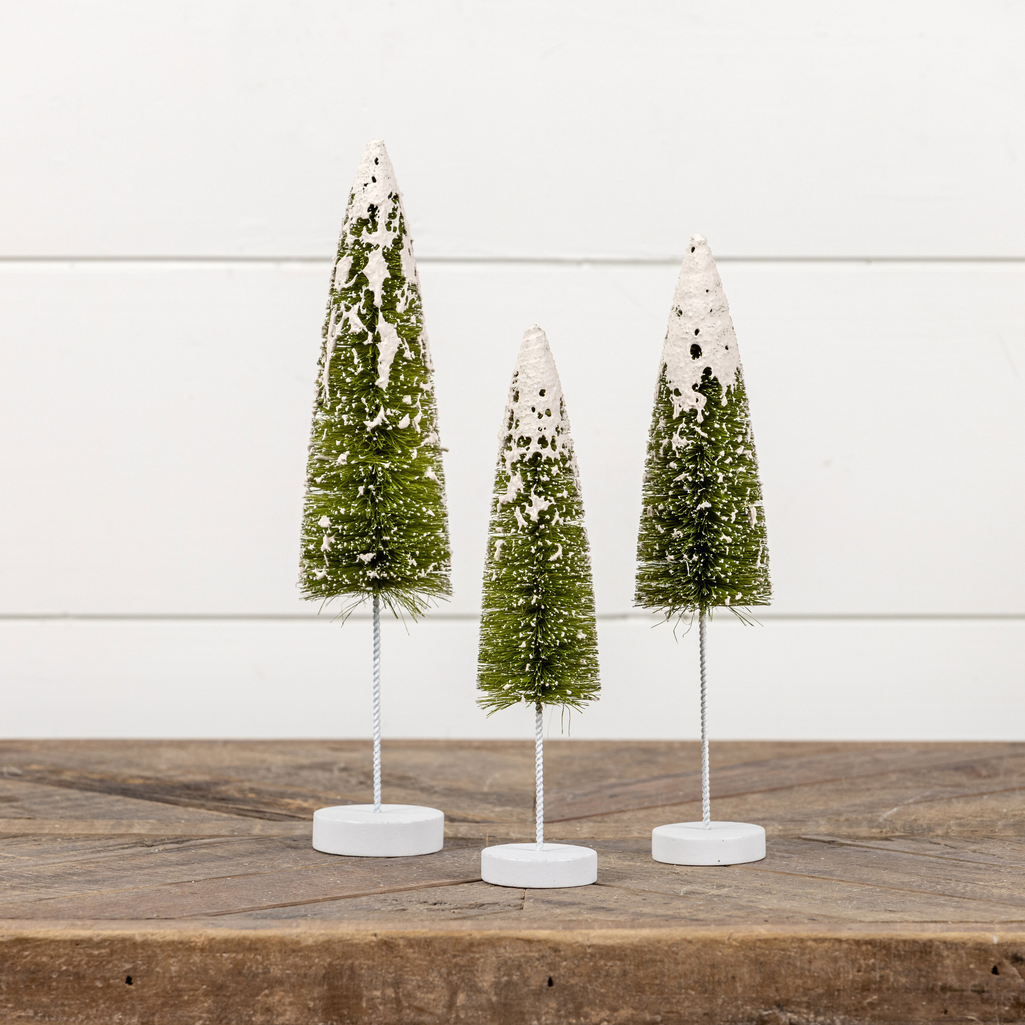 Snowy Green Bottlebrush Trees, Set of 3