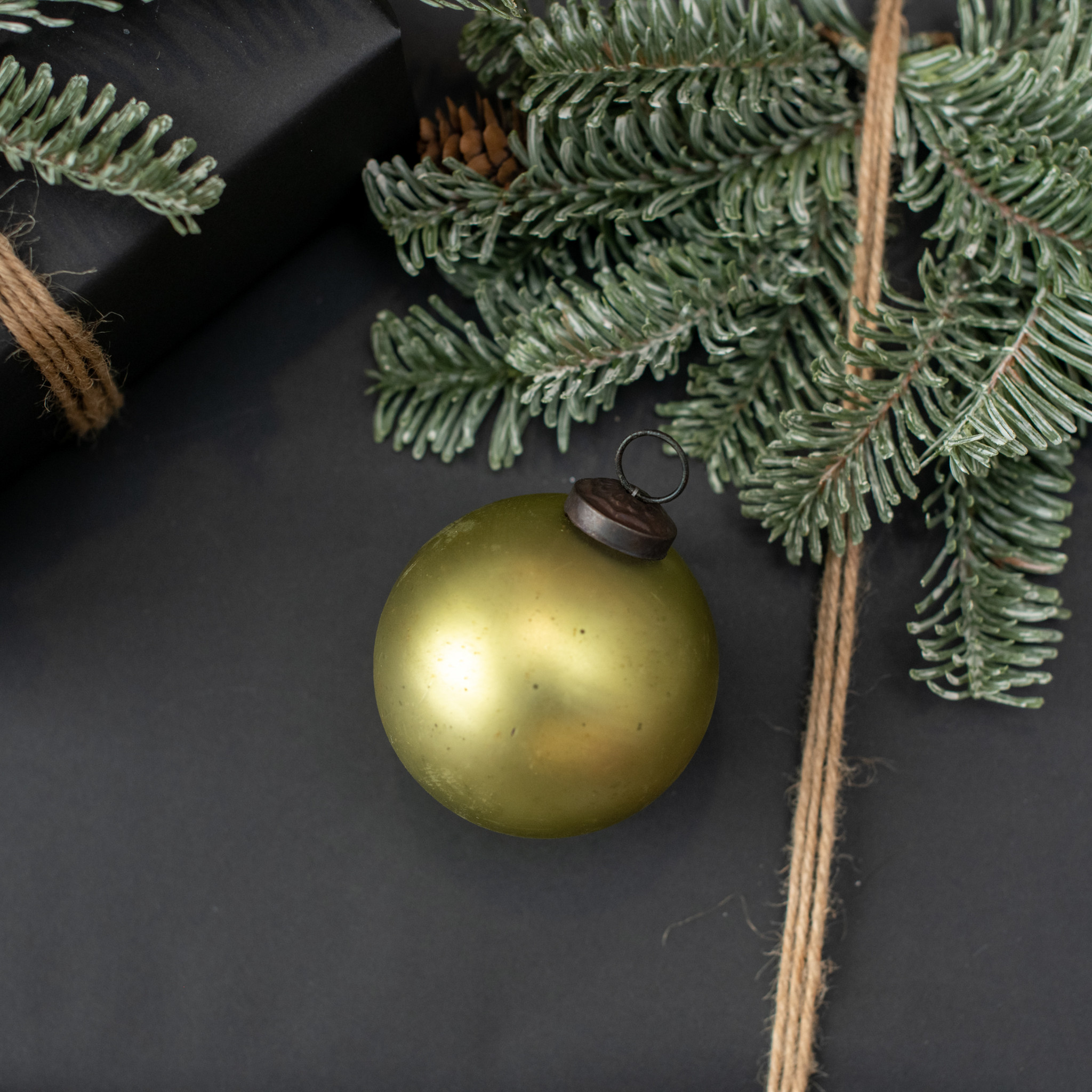Olive Green Kugel Ornament, 3"