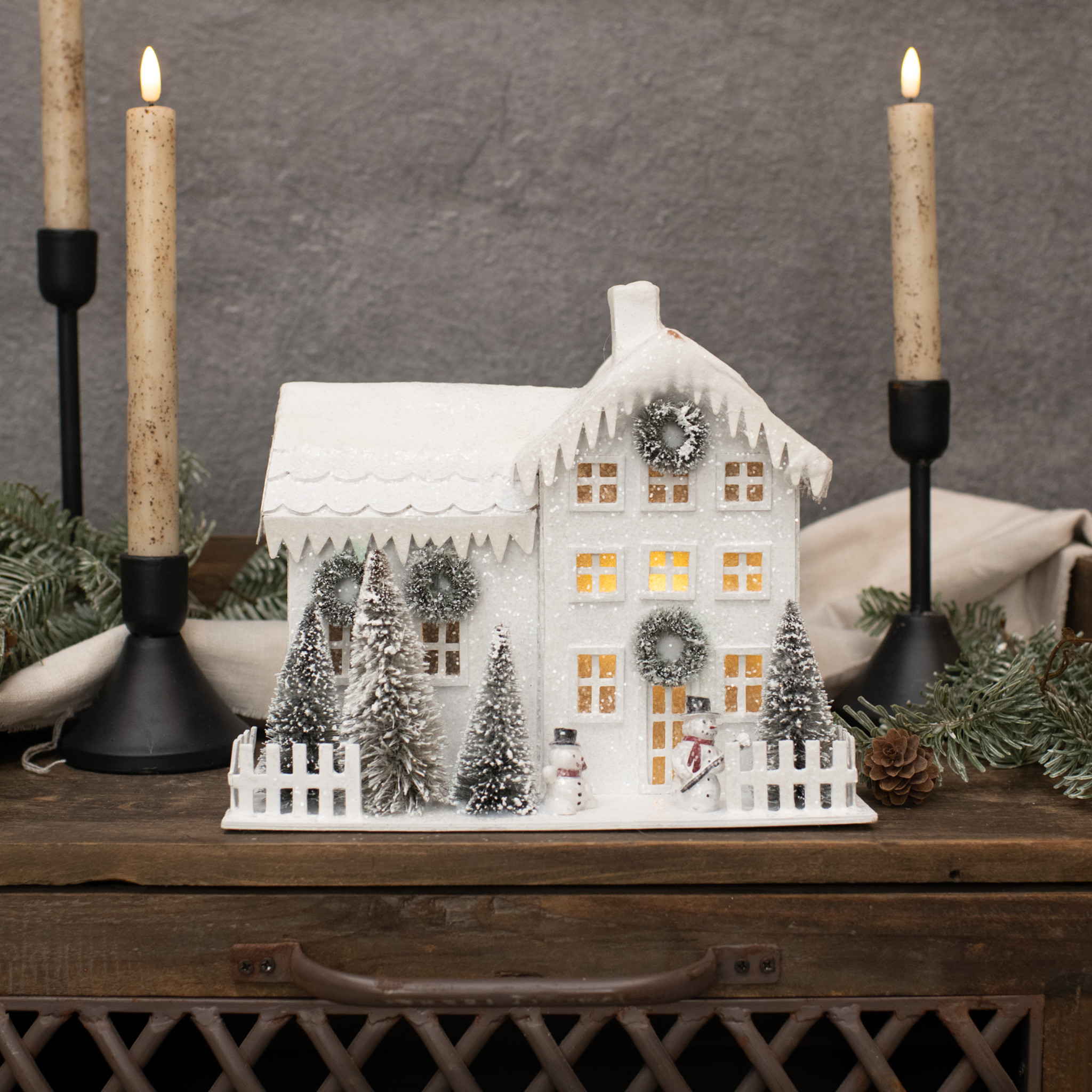 Lighted White Farmhouse