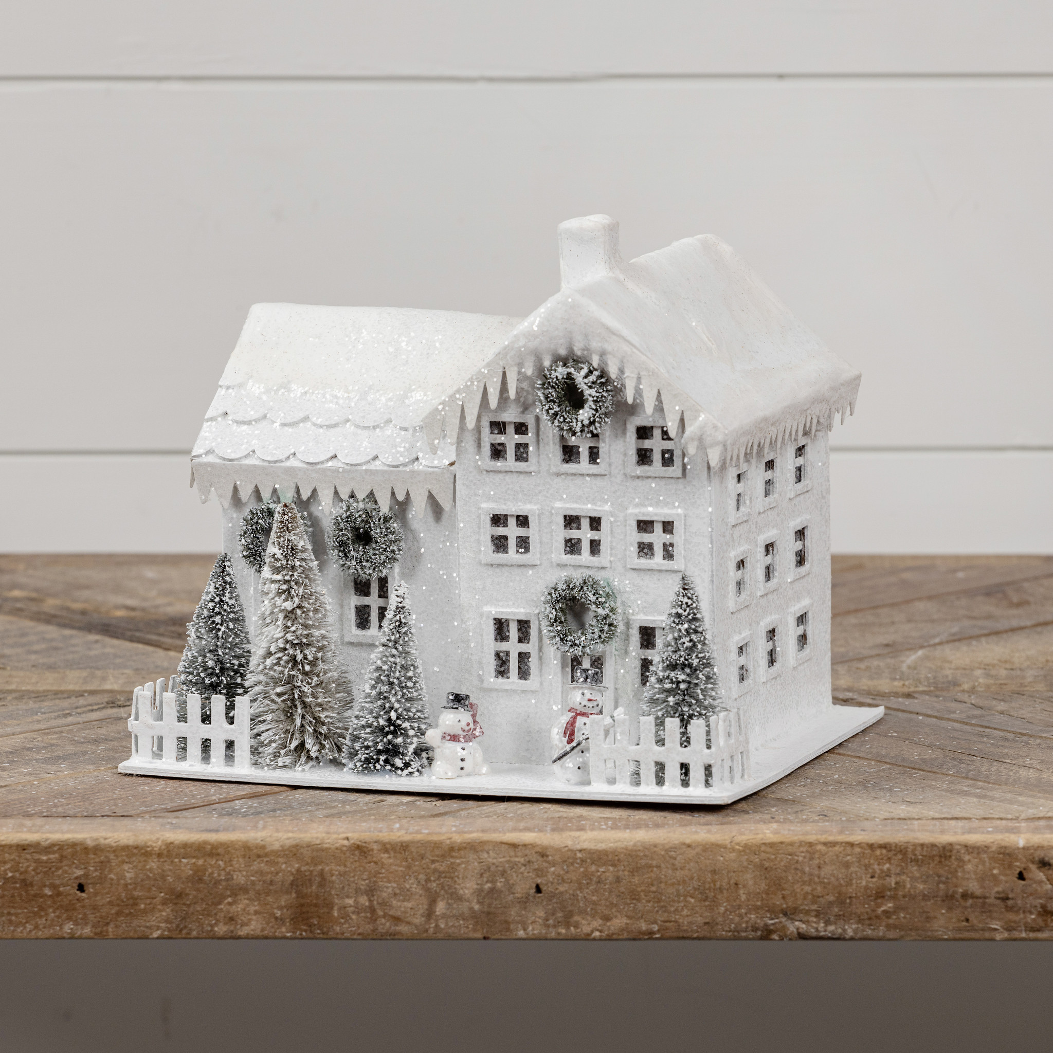 Lighted White Farmhouse
