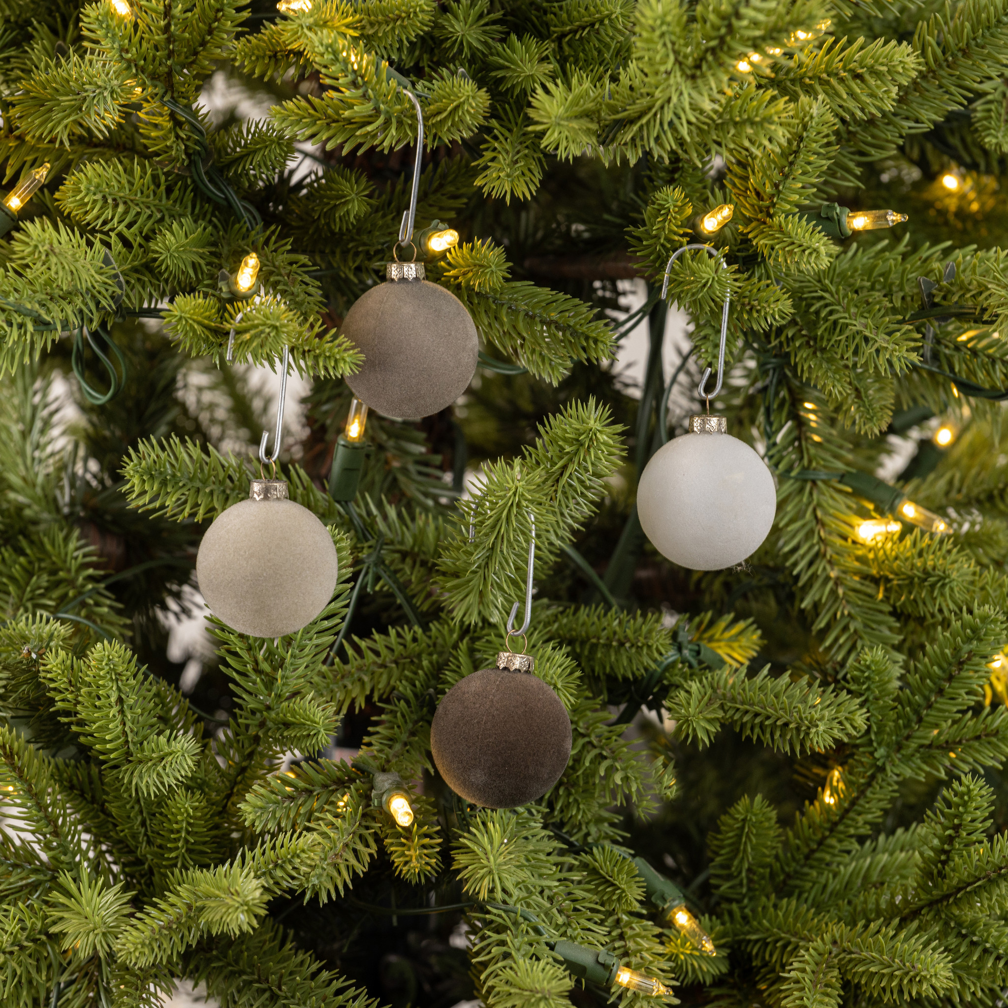 Grey Flocked Balls, Set of 12, 1.75"