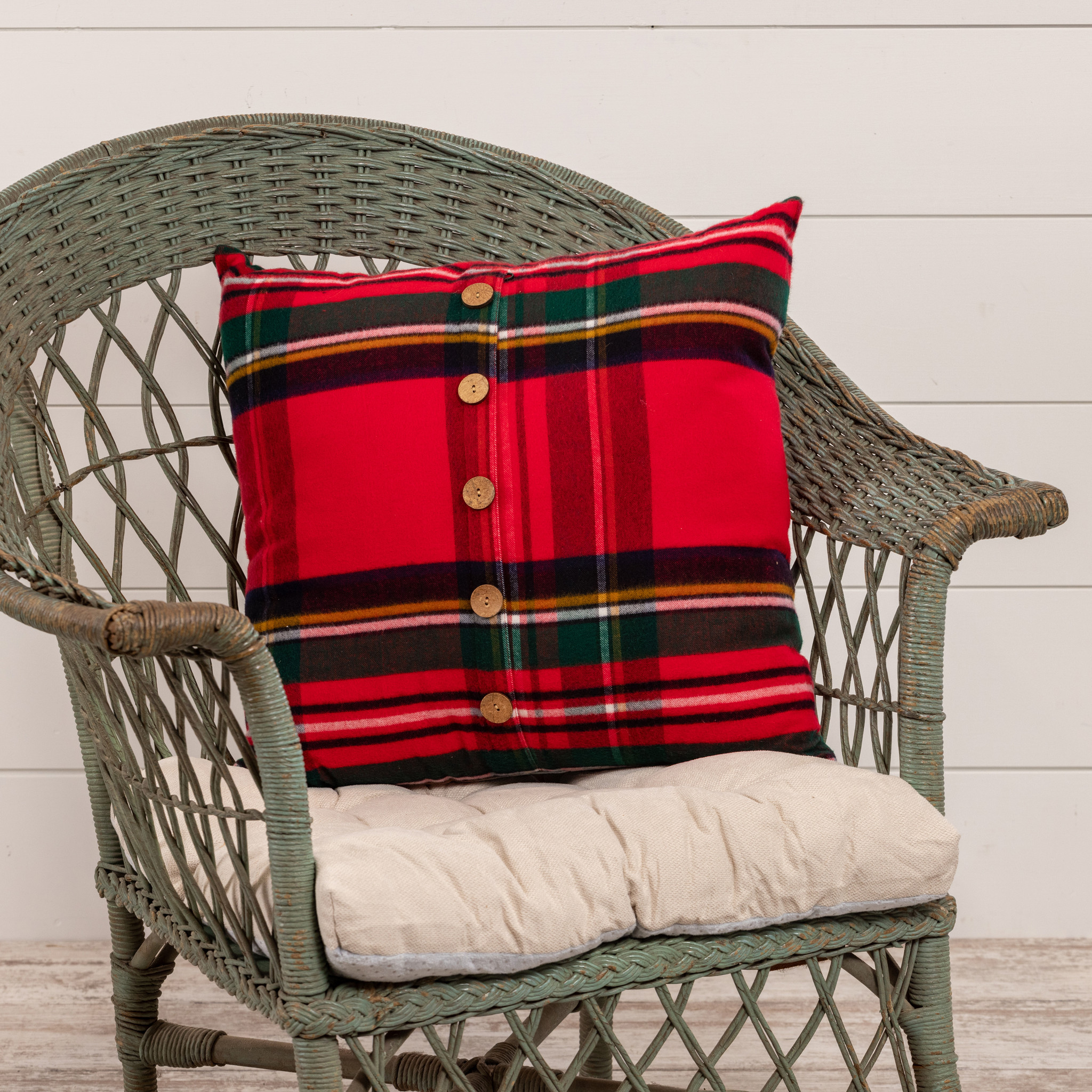 Square Red Tartan Pillow, 20"