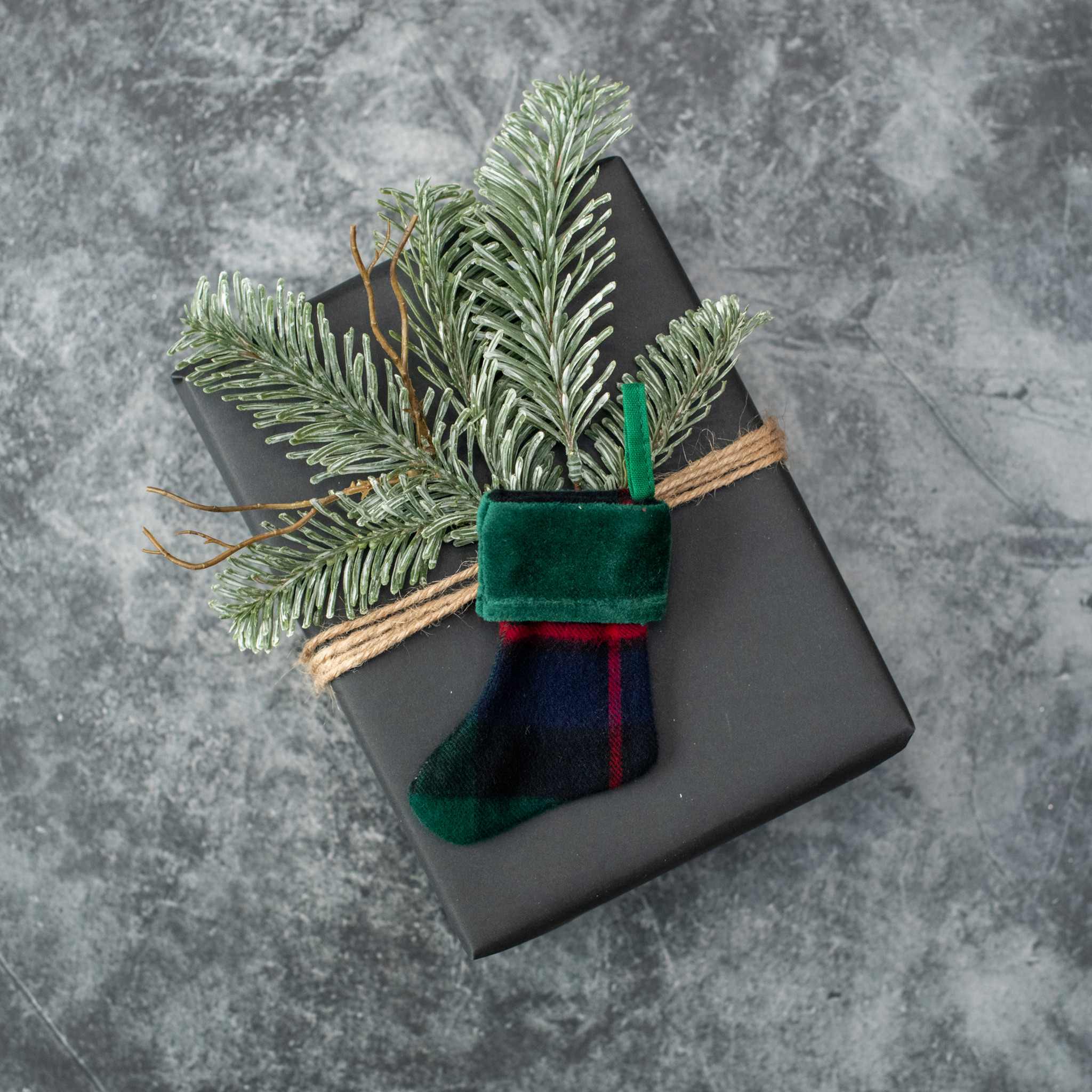 Tartan Stocking Ornament with Green Cuff, 4"