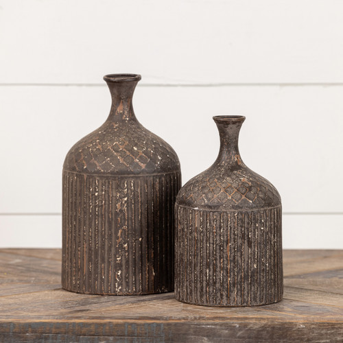 SET/ 2 TEXTURED METAL BOTTLES