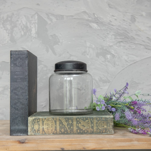 5.5" CLEAR GLASS JAR W/ BLACK LID
