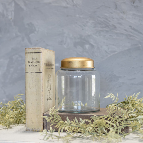 5.5" CLEAR GLASS JAR W/ GOLD LID