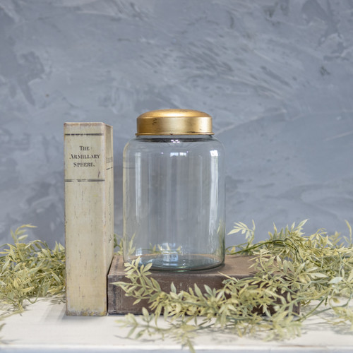 7.5" CLEAR GLASS JAR W/ GOLD LID