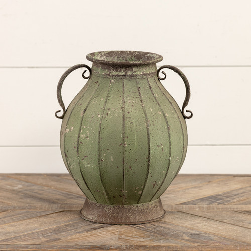 12" GREEN TWO HANDLE VASE