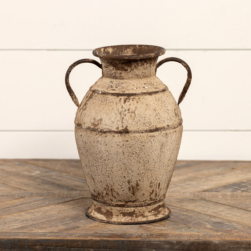 11.5" BROWN & CREAM TWO HANDLE VASE