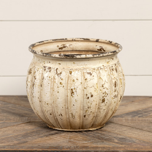 SHINY WHITE METAL PLANTER POT
