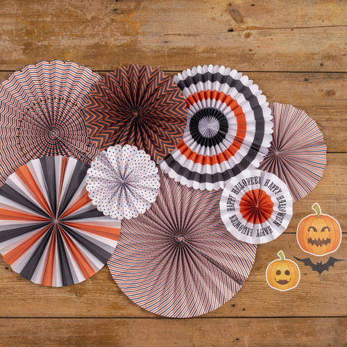 SET/ 8 HALLOWEEN PAPER FANS