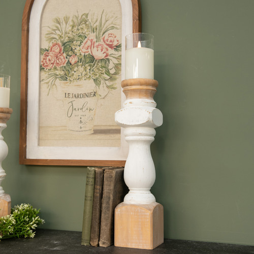 16.5" WHITE PAINTED PILLAR CANDLE STAND