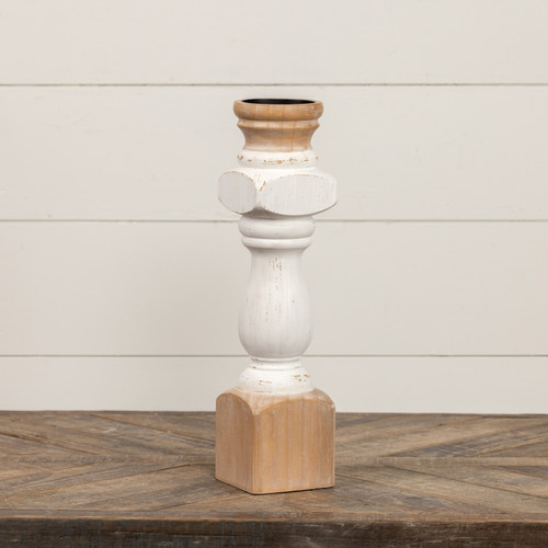 16.5" WHITE PAINTED PILLAR CANDLE STAND