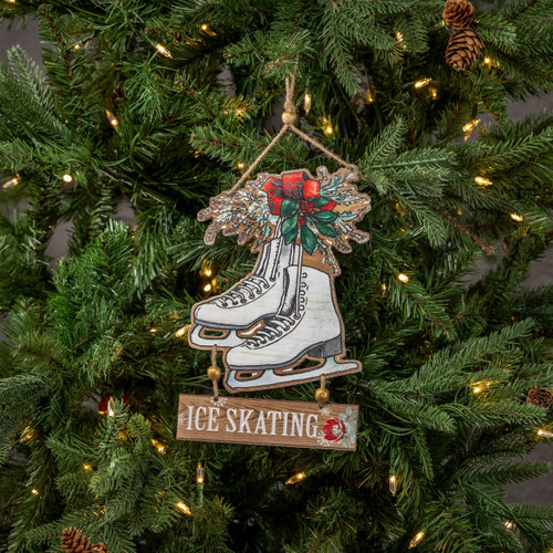 WOOD ICE SKATING ORNAMENT