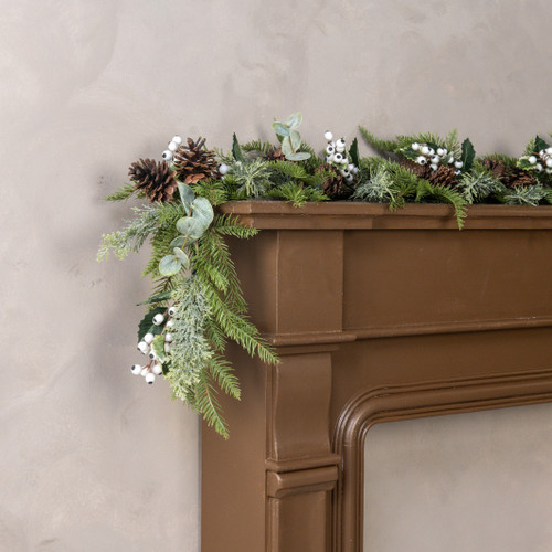 6' WHITEWASHED HEMLOCK GARLAND W/ WHITE BERRIES