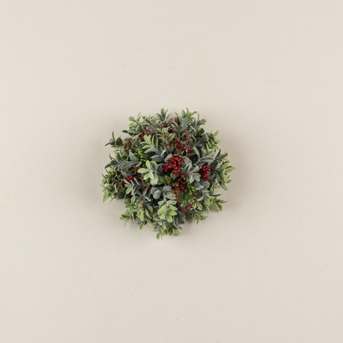 5" MIXED BOXWOOD & RED BERRY HALF BALL