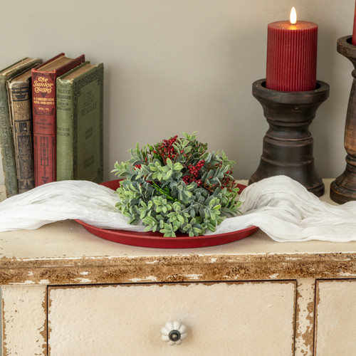 5" MIXED BOXWOOD & RED BERRY HALF BALL