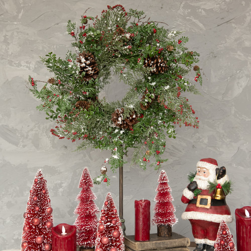 24" SNOW FLURRY WREATH W/ RED BERRIES