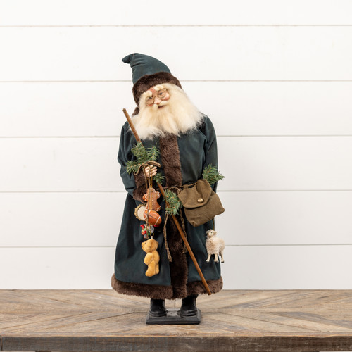 SANTA W/ FUR TRIMMED GREEN ROBE
