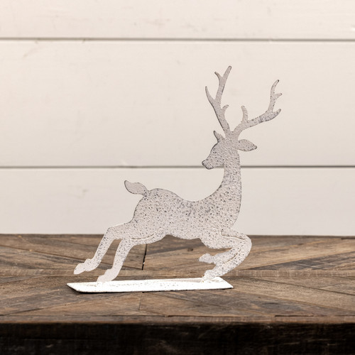 JUMPING WHITE METAL DEER
