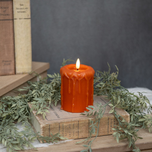 4" ORANGE 3D FLAME PILLAR CANDLE