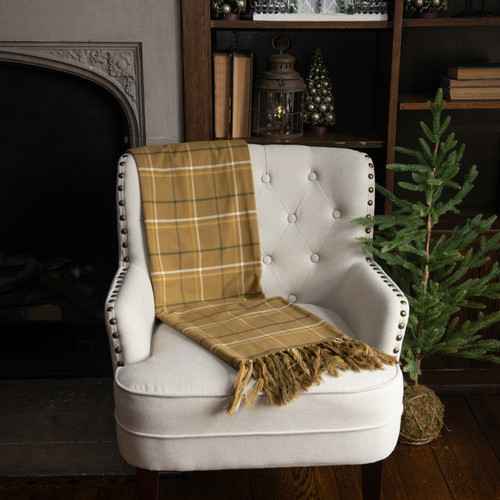 MUSTARD PLAID THROW BLANKET