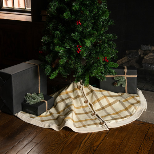 50" CREAM PLAID TREE SKIRT