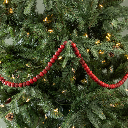 9' SMALL ROUND RED WOOD BEAD GARLAND