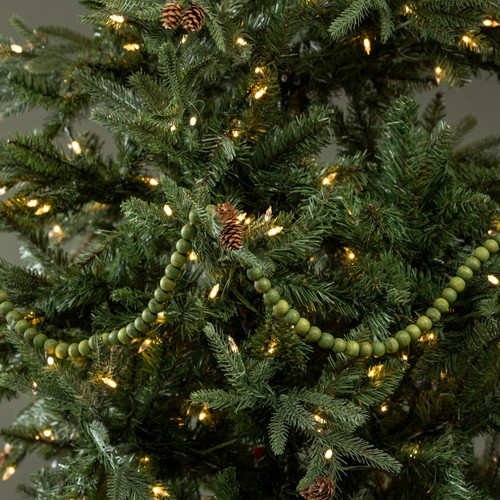 9' SMALL ROUND GREEN WOOD BEAD GARLAND