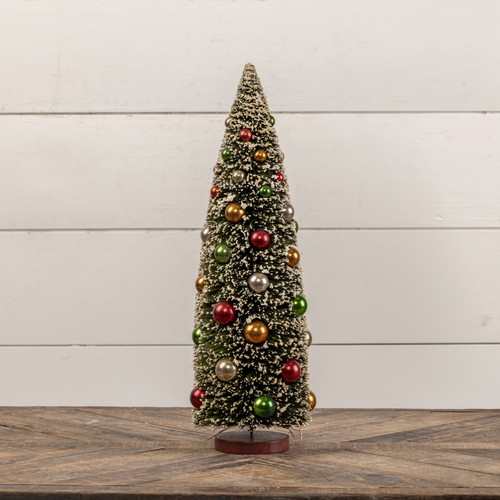 18" SNOWY TREE W/ MULTI-COLORED ORNAMENTS