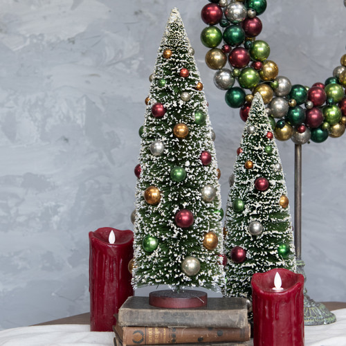 18" SNOWY TREE W/ MULTI-COLORED ORNAMENTS