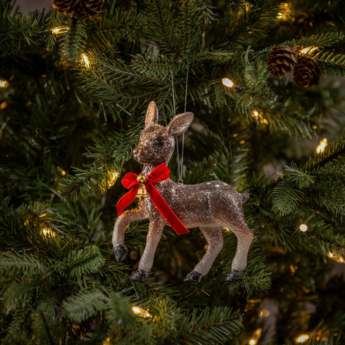 GLITTERED BROWN DEER ORNAMENT