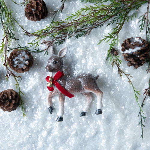 GLITTERED BROWN DEER ORNAMENT