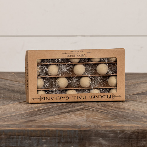 6' - CREAM 1" FLOCKED BALL GARLAND