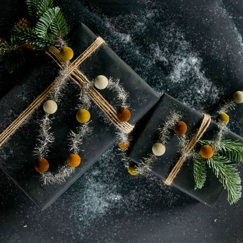 6' - GRADIENT TAN 1" FLOCKED BALL GARLAND