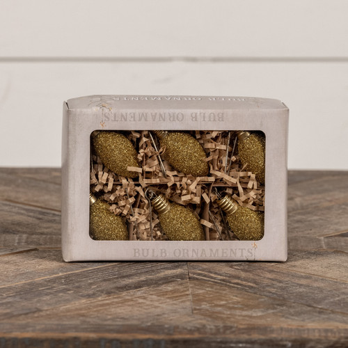 SET/ 6 GOLD GLASS GLITTER BULBS