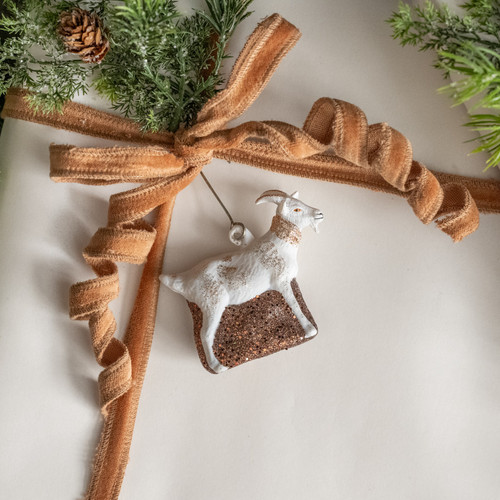 GOLD & WHITE GLITTERED GOAT ORNAMENT