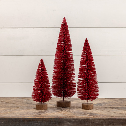 SET/ 3 BURGUNDY BOTTLE BRUSH TREES