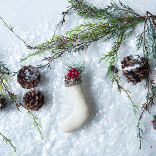 OATMEAL VELVET STOCKING ORNAMENT