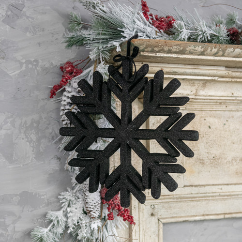 13" BLACK SNOWFLAKE ORNAMENT W/ GLITTER