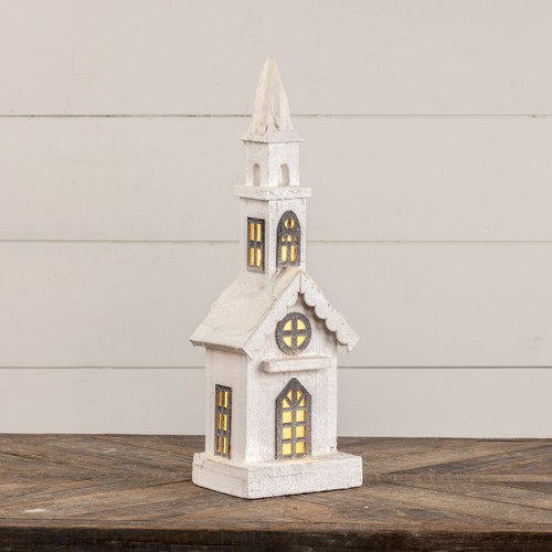 18.5" SNOWY LIGHTED WOOD CHURCH