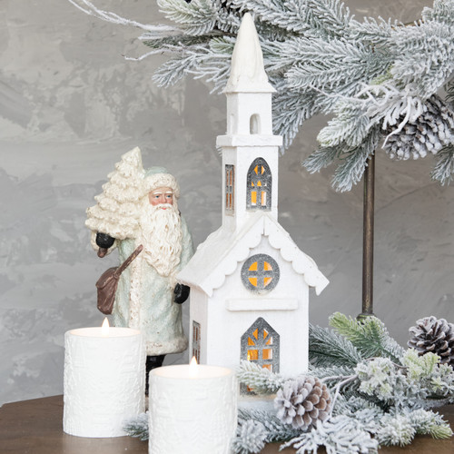 18.5" SNOWY LIGHTED WOOD CHURCH