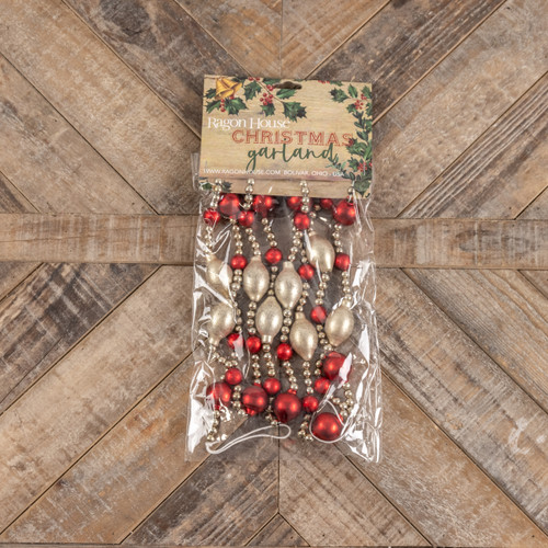 6' METALLIC & RED BEADED GARLAND