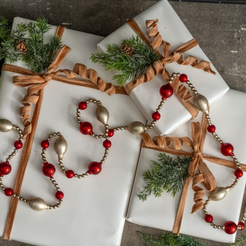 6' METALLIC & RED BEADED GARLAND