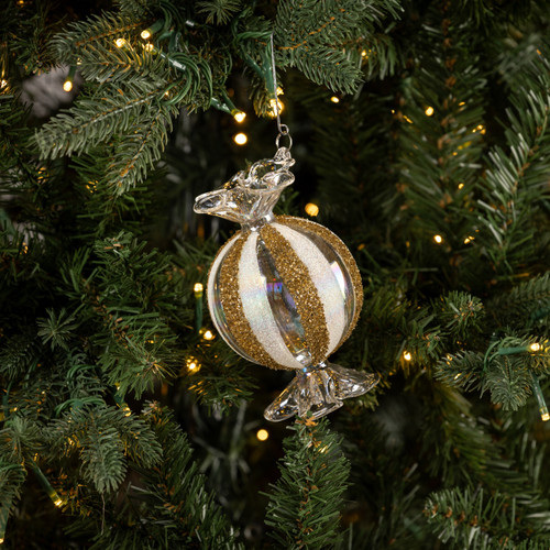 4.5" ROUND GOLD STRIPE CANDY ORNAMENT
