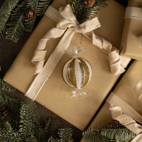 4.5" ROUND GOLD STRIPE CANDY ORNAMENT